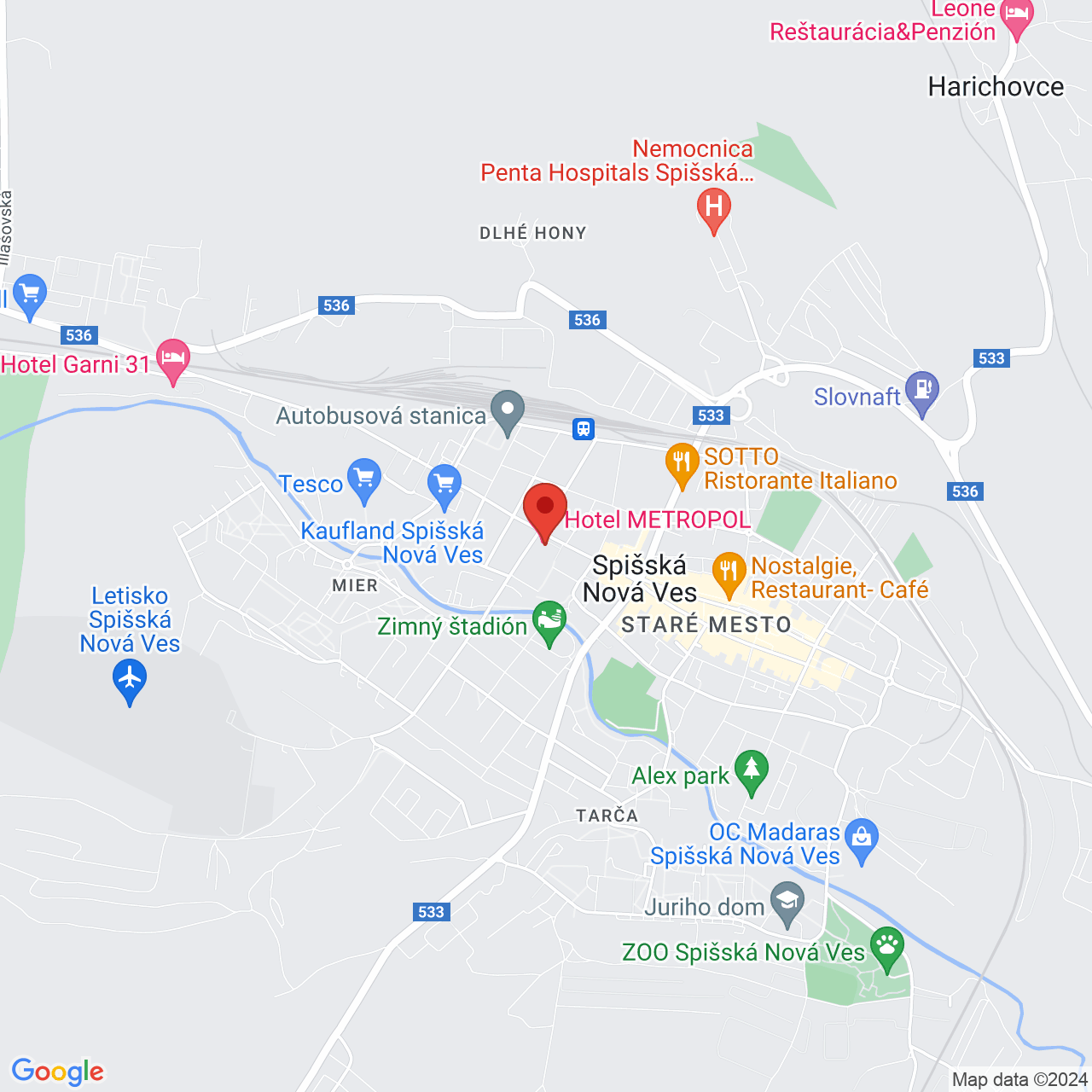 Mapa Hotel Metropol**** Spišská Nová Ves