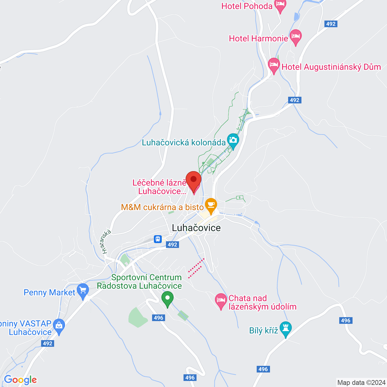 Mapa Kúpeľný Hotel Miramare**** Luhačovice
