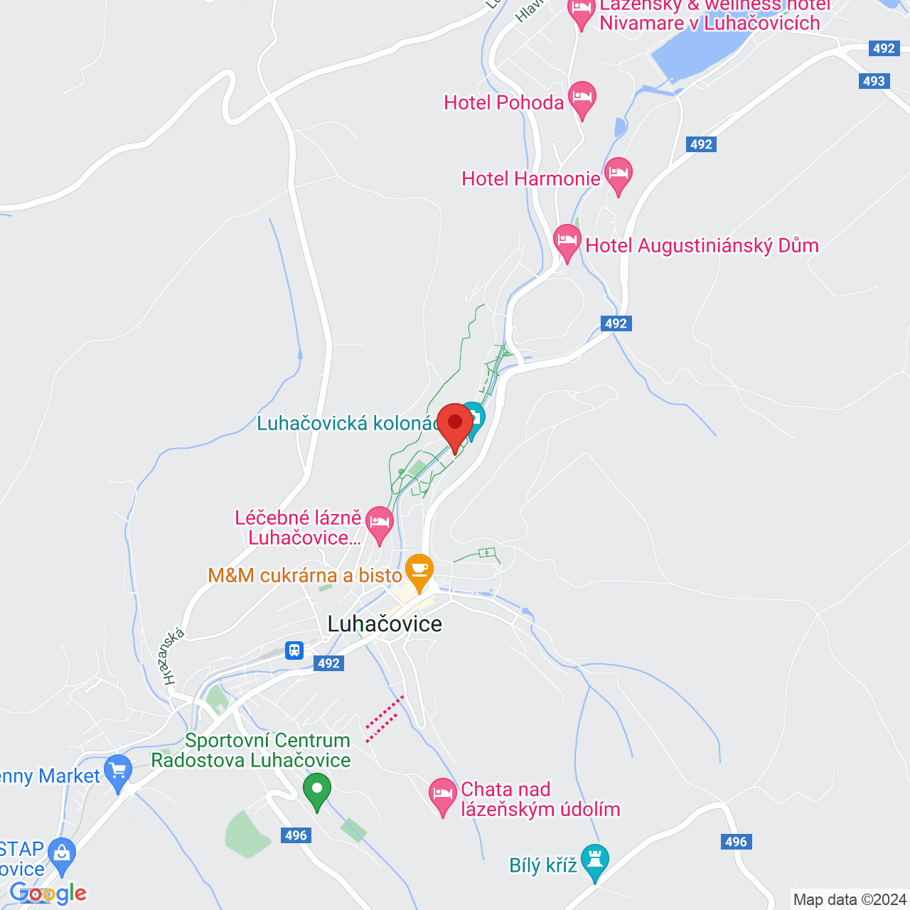 Mapa Kúpeľný Hotel Jurkovičův dům**** Luhačovice