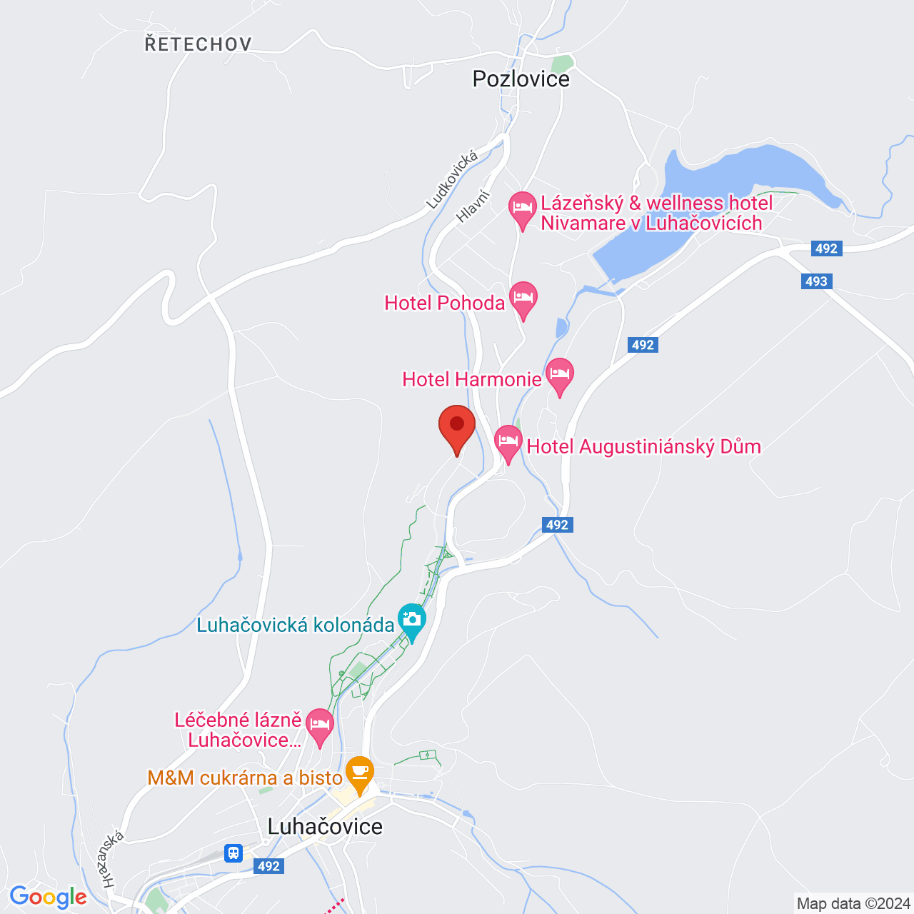 Mapa Liečebný dom Praha Luhačovice