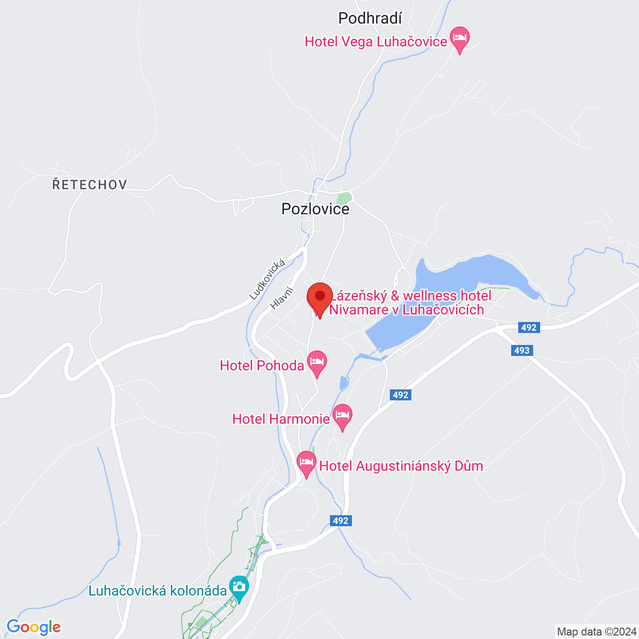 Mapa Kúpeľný hotel Nivamare**** Luhačovice