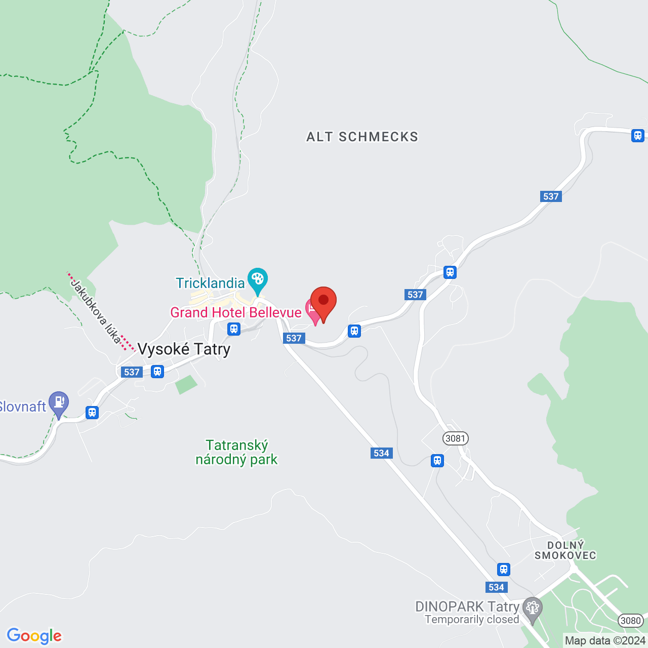 Map Grandhotel Bellevue**** High Tatras - Stary Smokovec