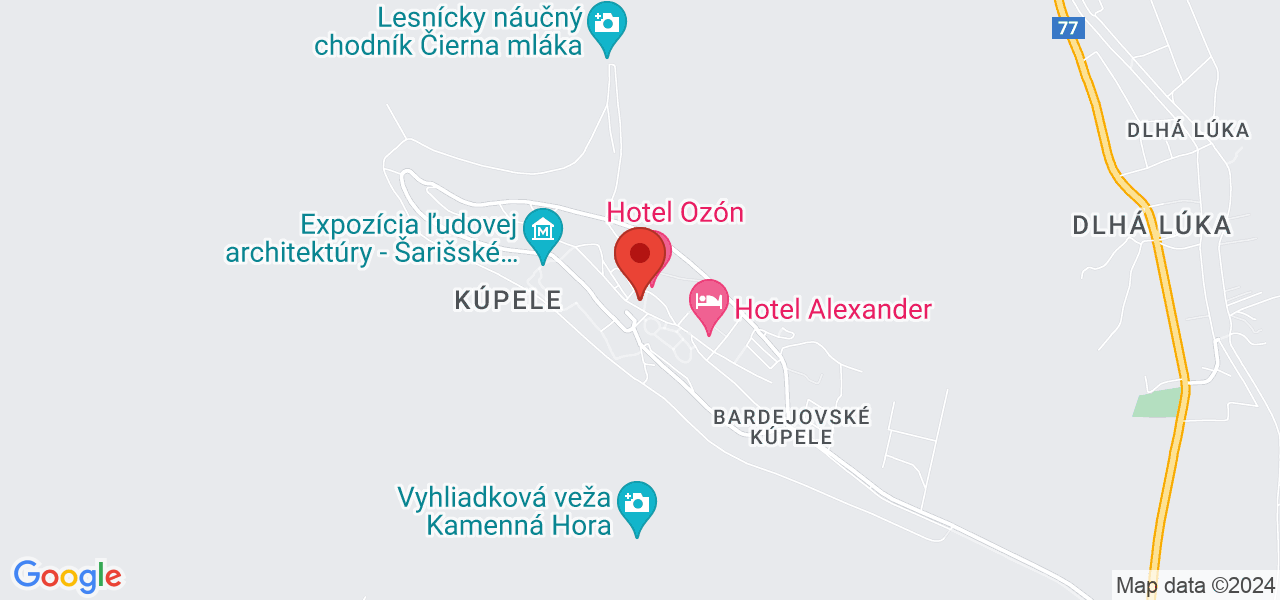 Mapa Hotel Alžbeta*** Bardejowskie kupele